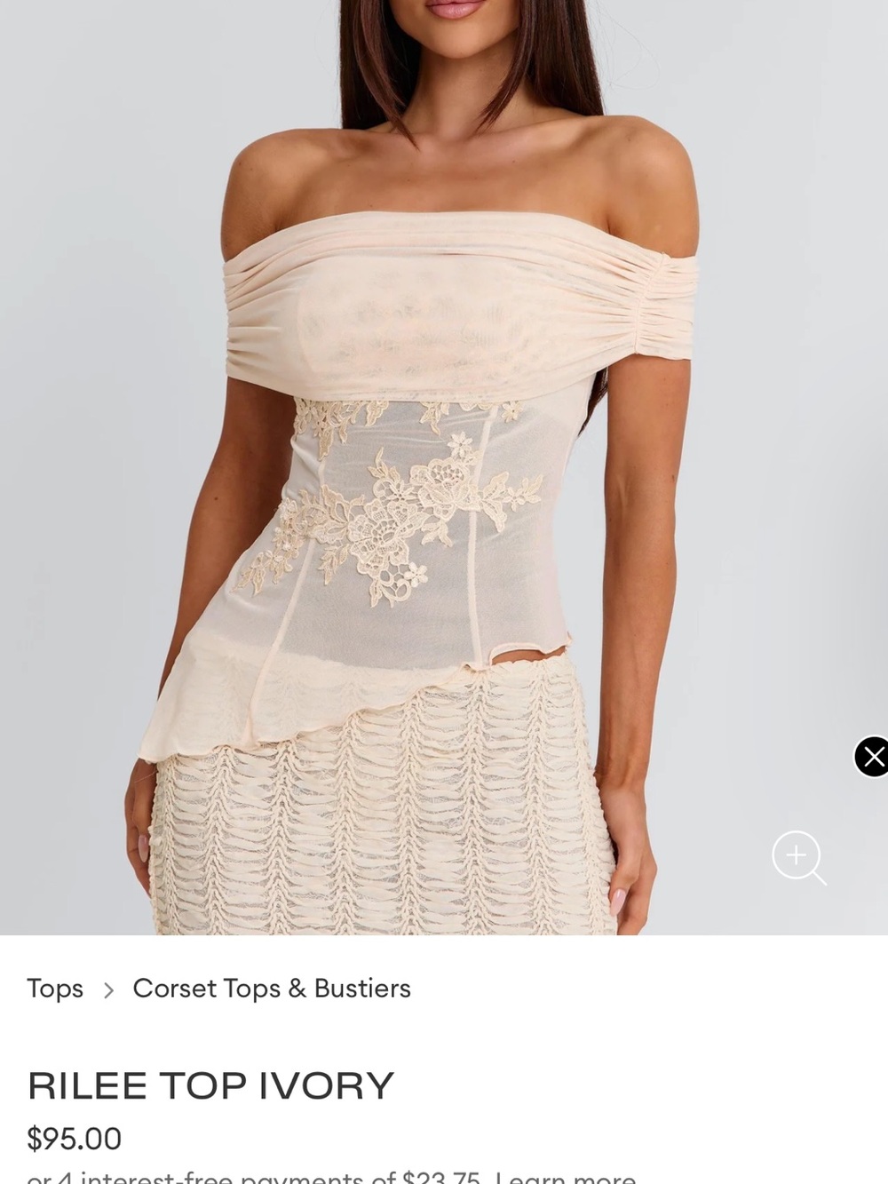 NWT Rilee Off-Shoulder Corset Top in Ivory